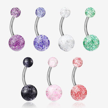 7 Pcs of Assorted Color Acrylic Glitter Ball Belly Button Ring Package